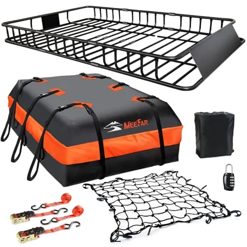 MeeFar Rooftop Cargo Basket 65in with 20 Cu.Ft Bag