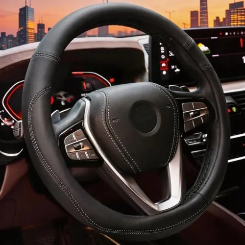 HOTOR PU Leather Steering Wheel Cover 14.5-15in Black