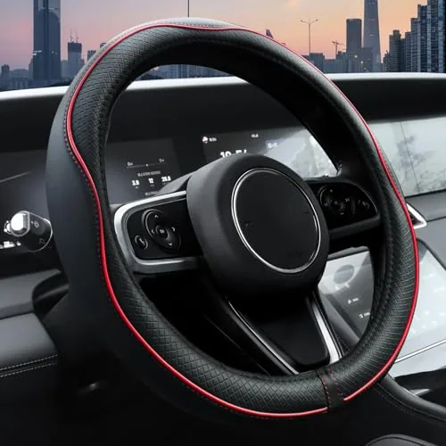 Ouzorp Microfiber Leather Steering Wheel Cover Black/Red