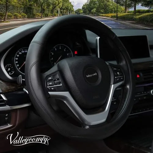 Valleycomfy Microfiber Leather Steering Wheel Cover 15in