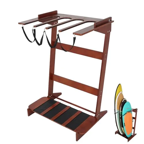 JUSTOOP Freestanding Surfboard Rack, 4-Board Vertical Pine Stand