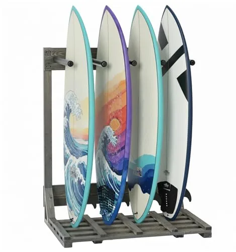MyGift Vertical Surfboard Rack 4-Board Weathered Gray Wood
