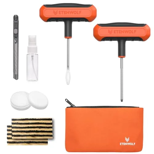 ETENWOLF 16-Pc Flat Tire Repair Kit with Dual Plug Sizes