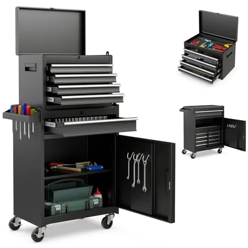 Goplus 5-Drawer Rolling Tool Chest with Detachable Top Box