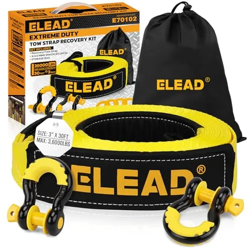 ELEAD 3x30ft Recovery Tow Strap 36000lb Break Strength