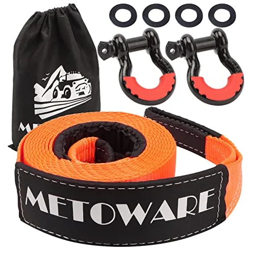 METOWARE 3x20ft Heavy Duty Tow Strap Recovery Kit