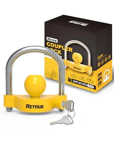 RETRUE Adjustable Trailer Coupler Lock Bright Yellow