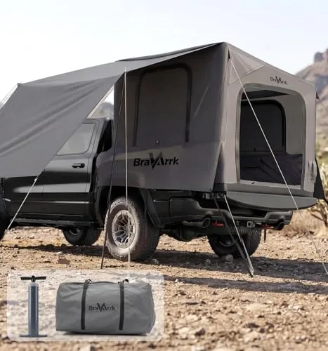BravArrk Inflatable Truck Bed Tent with Zippered Awning